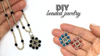 Simple beading pattern for DIY Necklace(Pendant). Beading tutorial. Beaded Jewelry