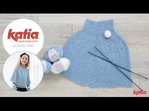 How to Knit a Girls Poncho with Pom Pom | Katia