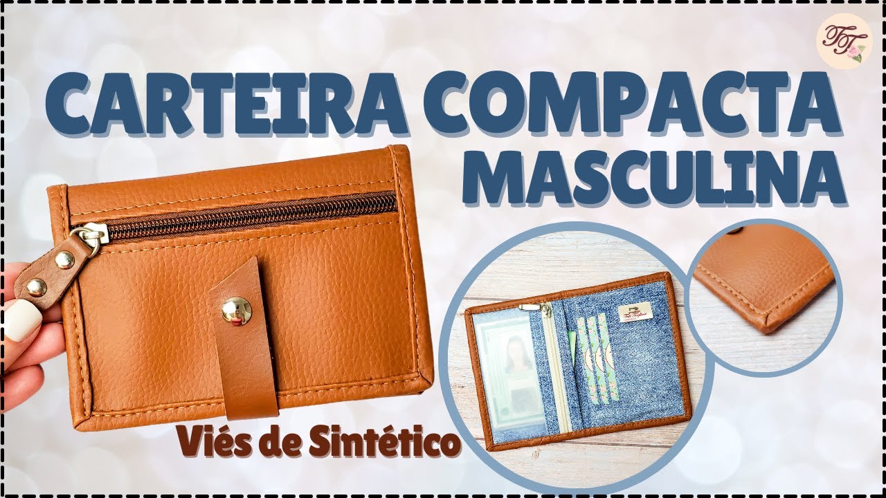 Carteira Compacta Masculina - Viés de Sintético | Tutorial de Costura passo a passo