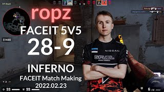 【CSGO POV】ropz (28-9) (INFERNO) @ FACEIT 5v5 mm 2022.02.23 | LIM-CSGO POV