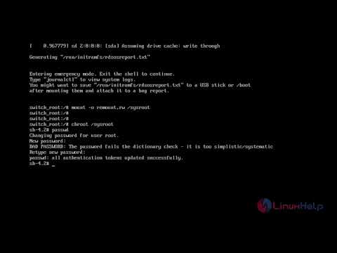 How to reset root user password from boot in CentOS 7