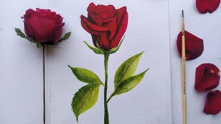 Rose day special/ Red Rose painting in watercolor/ how to paint a red rose/ #tutorial