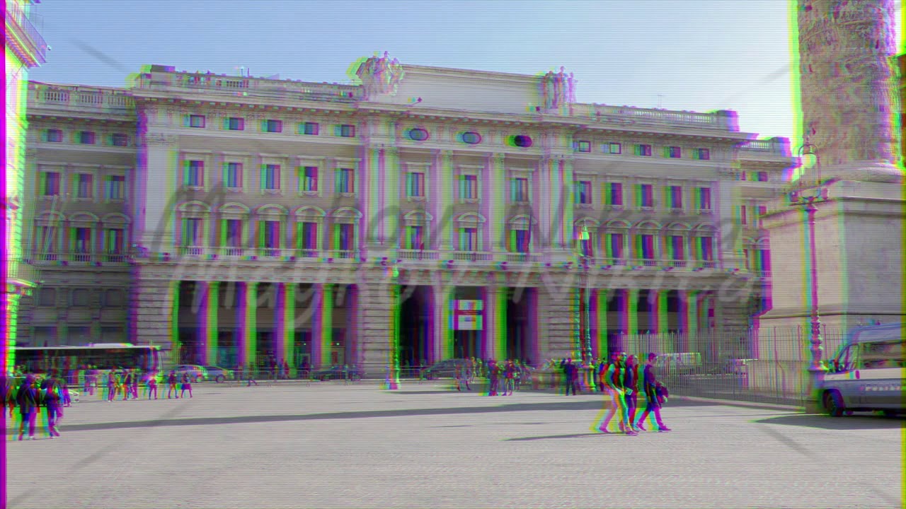 Glitch effect. Piazza Colonna, Rome, Italy - February 18, 2015: Obelisk erected in memory of Marcom
