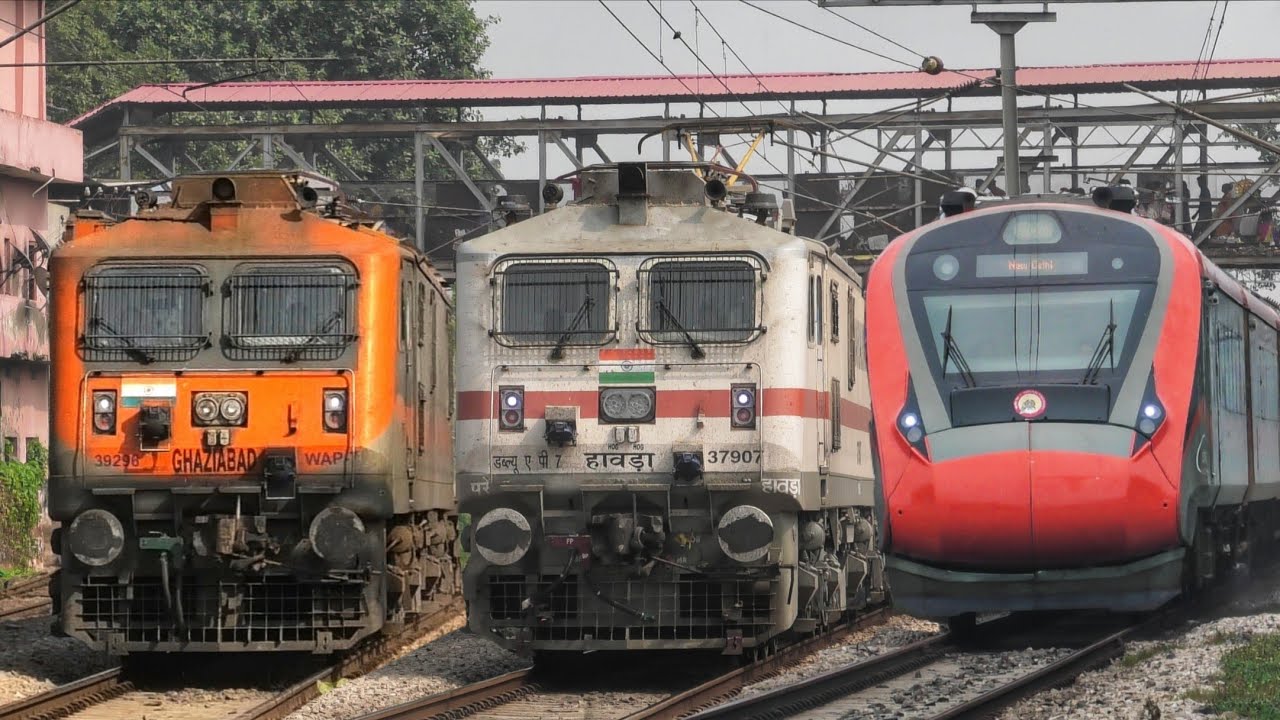 Dangerous Crossing at 130kmph by Sanghamitra SF+Seemanchal+Vasco SF+Capital Exp - Indian Railways