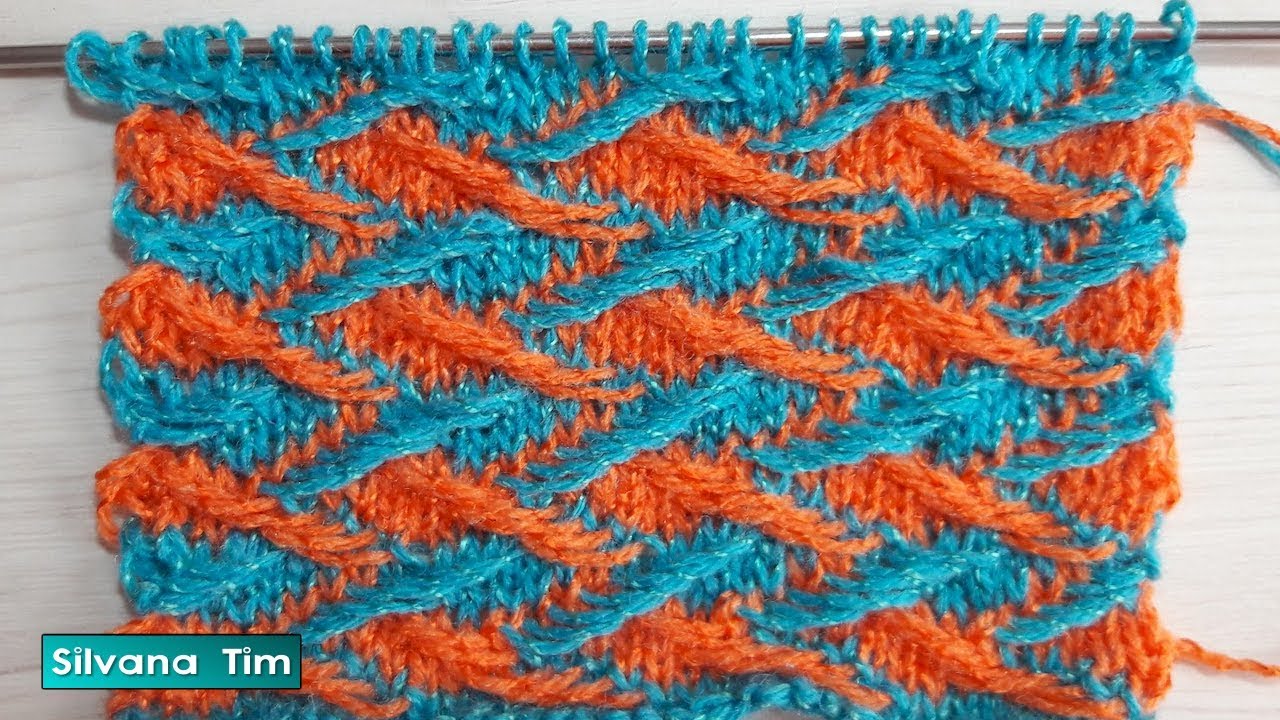 Punto Zig Zag de 2 colores en relieve. Jacquard. Tejido con 2 agujas. Tutorial # 622