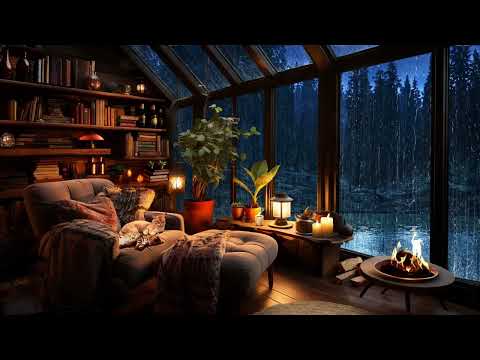 Thunderstorm, Rain x Crackling Fire In A Cozy Hut With Cats - Nature Sounds - Sleep x Relax