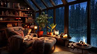 Thunderstorm, Rain & Crackling Fire in a Cozy Hut with Cats  Nature Sounds  Sleep & Relax