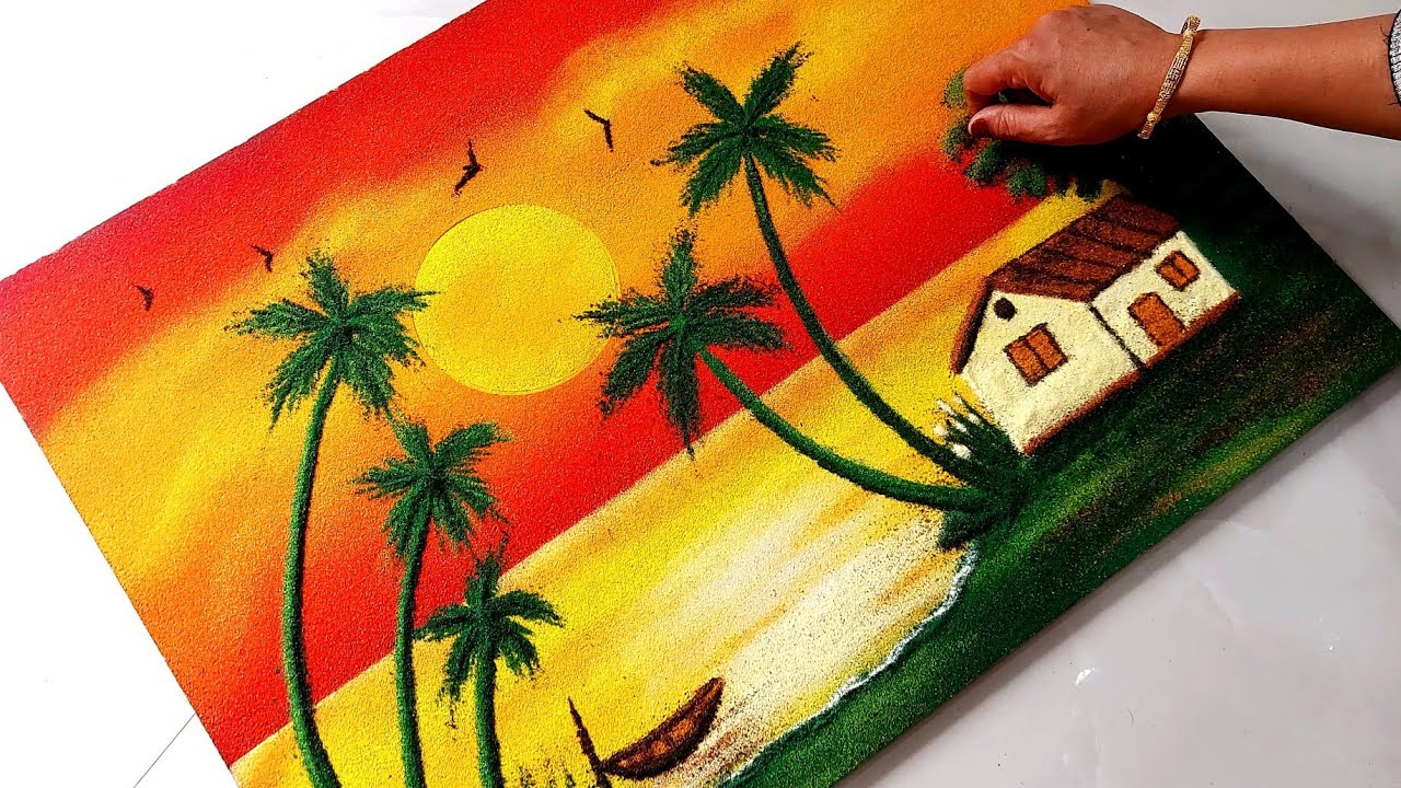 Nature Poster Rangoli For Diwali | निसर्ग रांगोळी | Easy Scenery Rangoli | 3D New Rangoli Designs