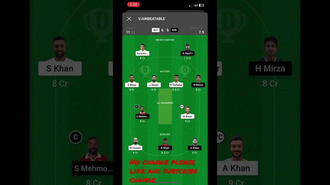 Qut vs bob dream team prediction today