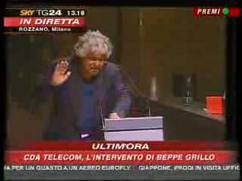 l'intervento completo ed in diretta da Sky tg24, di Beppe Grillo al consiglio di amministrazione della Telecom