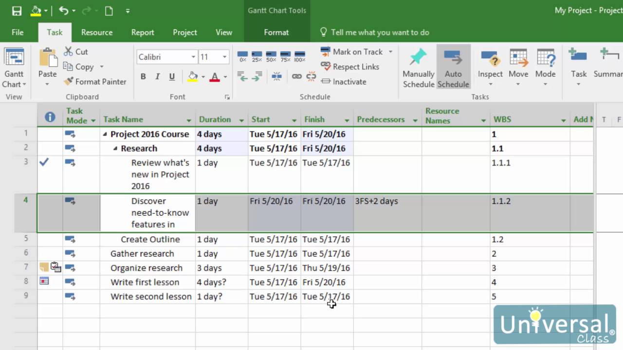Lesson 9 Introducing Dependencies Universal Class Microsoft Project 16 Youtube