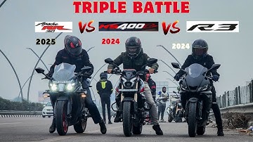 2025 TVS APACHE RR310 ..VS.. 2024 BAJAJ PULSAR NS 400Z ..VS..2024 YAMAHA R3!!TRIPLE BATTLE 😱🚀👀