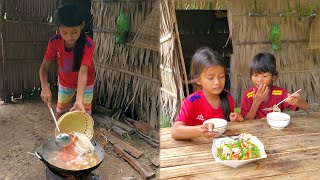 Adorable , Little sister cook Tong yam Chicken recipe for diner, Rural life little chef