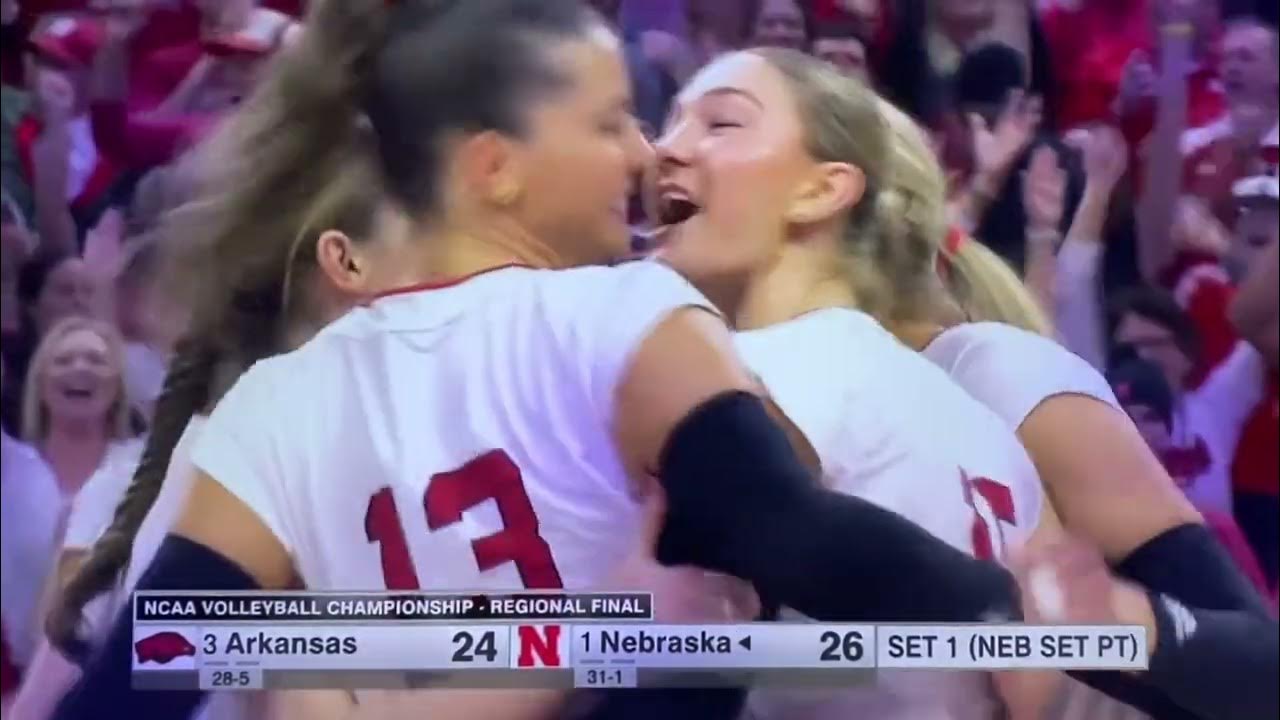 Nebraska Husker Volleyball wins Set One vs Arkansas Razorbacks NCAA