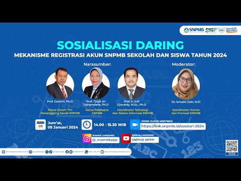 SOSIALISASI DARING MEKANISME REGISTRASI AKUN SNMPB BAGI SEKOLAH DAN SISWA TAHUN 2024