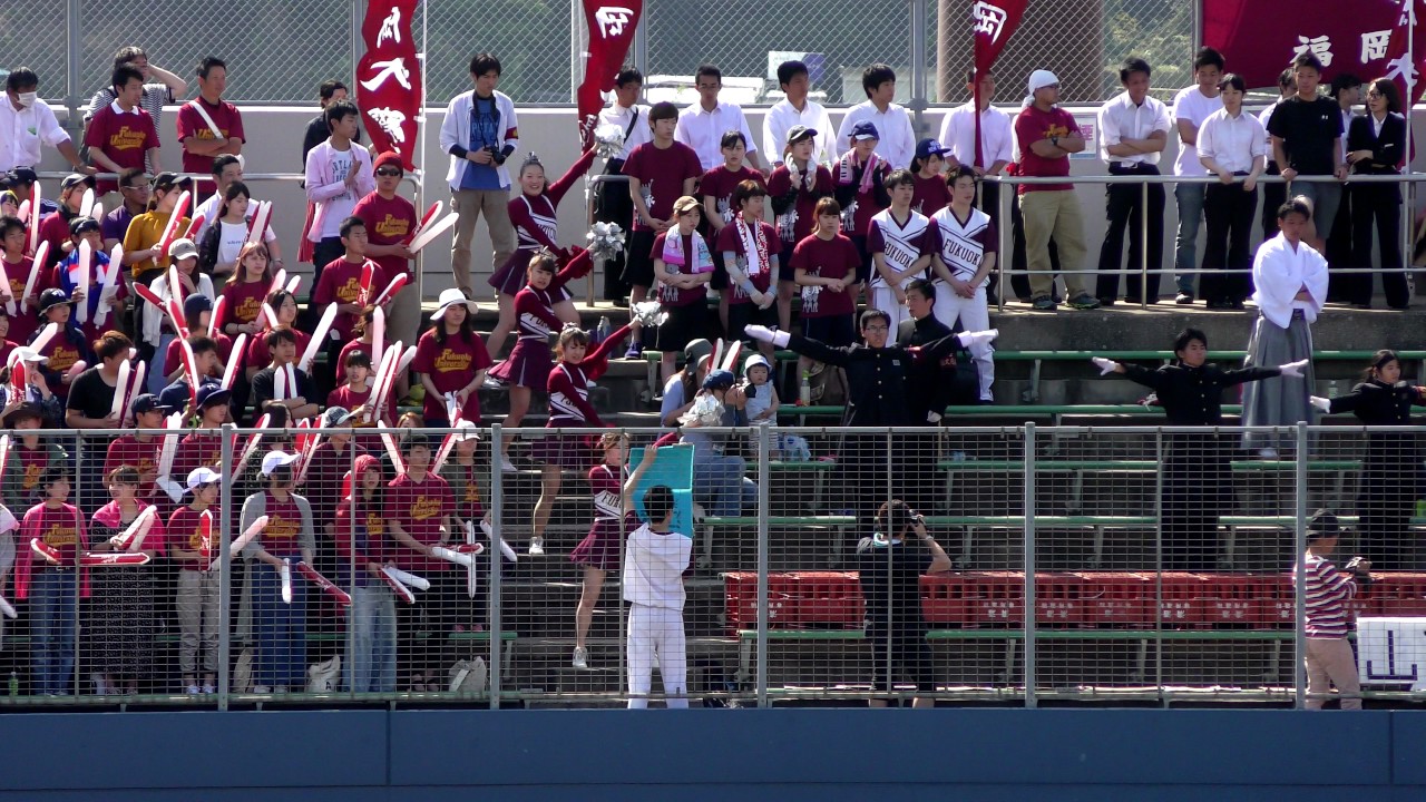 福岡大学応援団・チアリーダー・ブラスバンド（九州六大学野球）桧原運動公園野球場　平成29年5月14日 4K