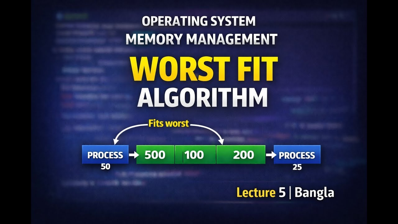Operating System | Memory Management Lecture 5 | Worst Fit Algorithm | Bangla Tutorial
