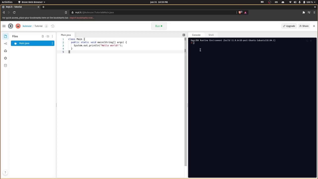 Create Java Project, source file, and execute the source file (repl.it ...