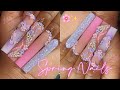 Pink  purple spring nails   3d flowers  full acrylic nail tutorial 