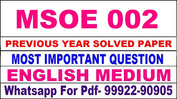 msoe 002 previous year solve paper | msoe 2 important questions | msoe 2 study material