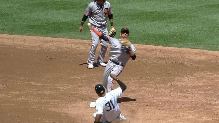 SF@NYY: Crawford starts a smooth 6-4-3 double play