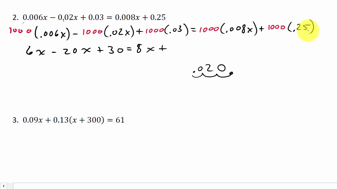 Solving Linear Equations With Decimals YouTube Solving Linear Equations With Decimals YouTube