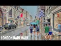 London Rainy Walk Tour | 4K HDR Virtual Walking Tour around the City | London Summer Street Walk