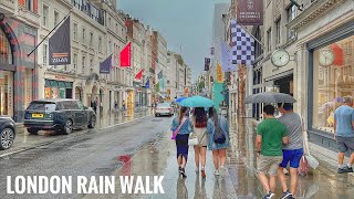 London Rainy Walk Tour | 4K HDR Virtual Walking Tour around the City | London Summer Street Walk
