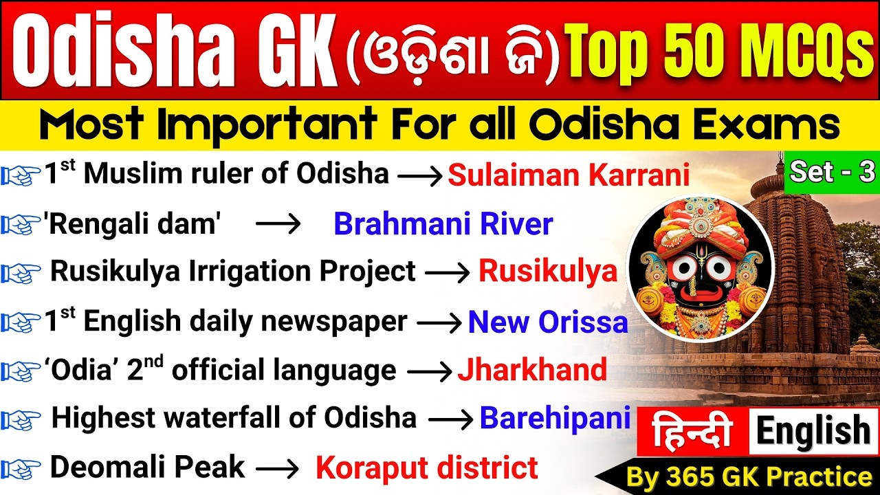 Odisha GK Top 50 MCQs | Odisha Gk Question Answers in Hindi | Odisha Gk MCQs | OSSC, OPSC