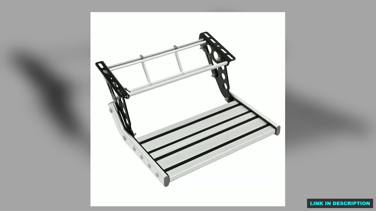 12V Manual RV Step Folding Camper Step with LED Light Strip Bar 44cm Step Board Length Motorhomes