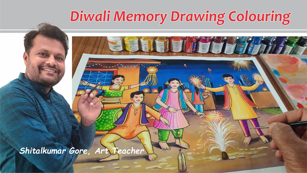 Indian festival Deepawali Memory Drawing, Diwali Drawing Coloring ...