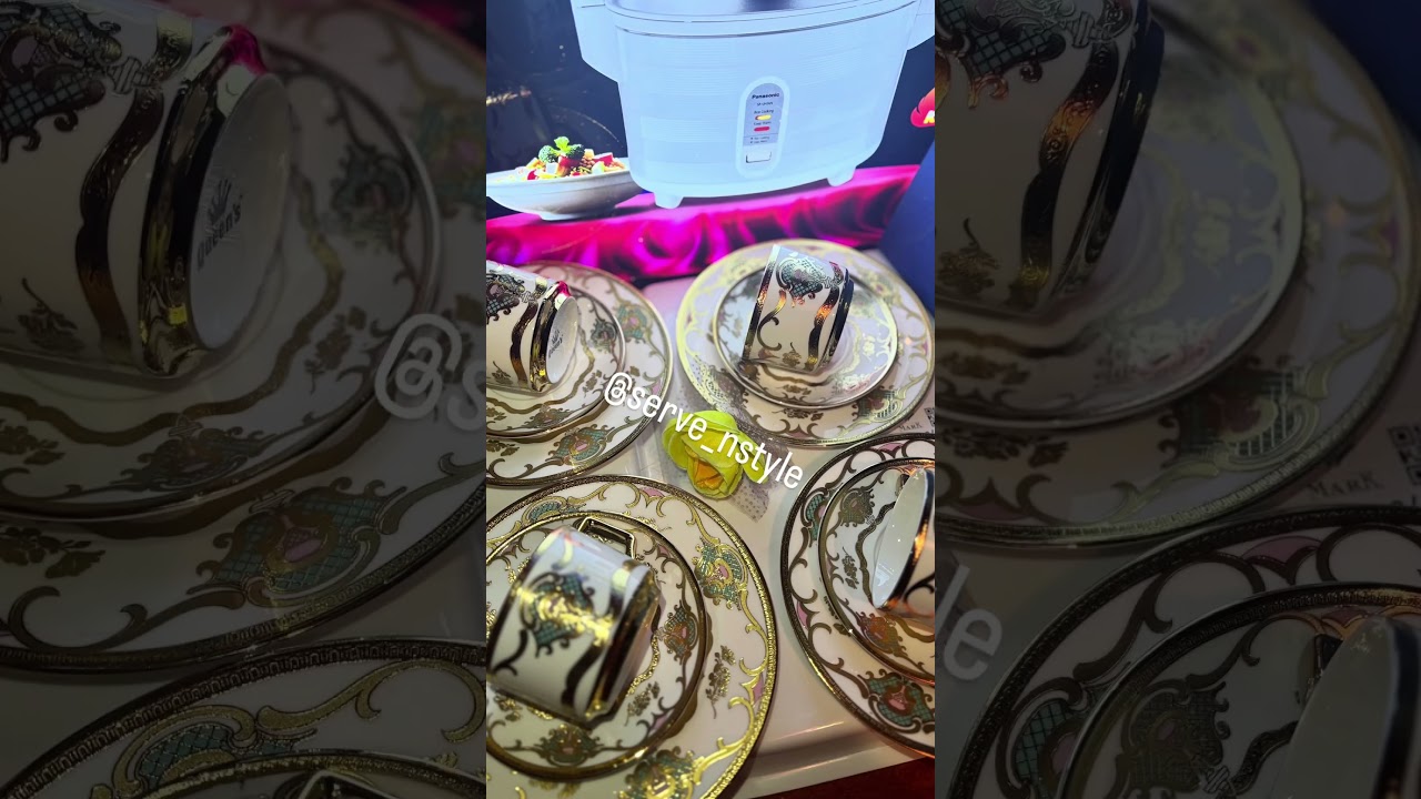 Golden Cup set with 6 Quarter plates.  