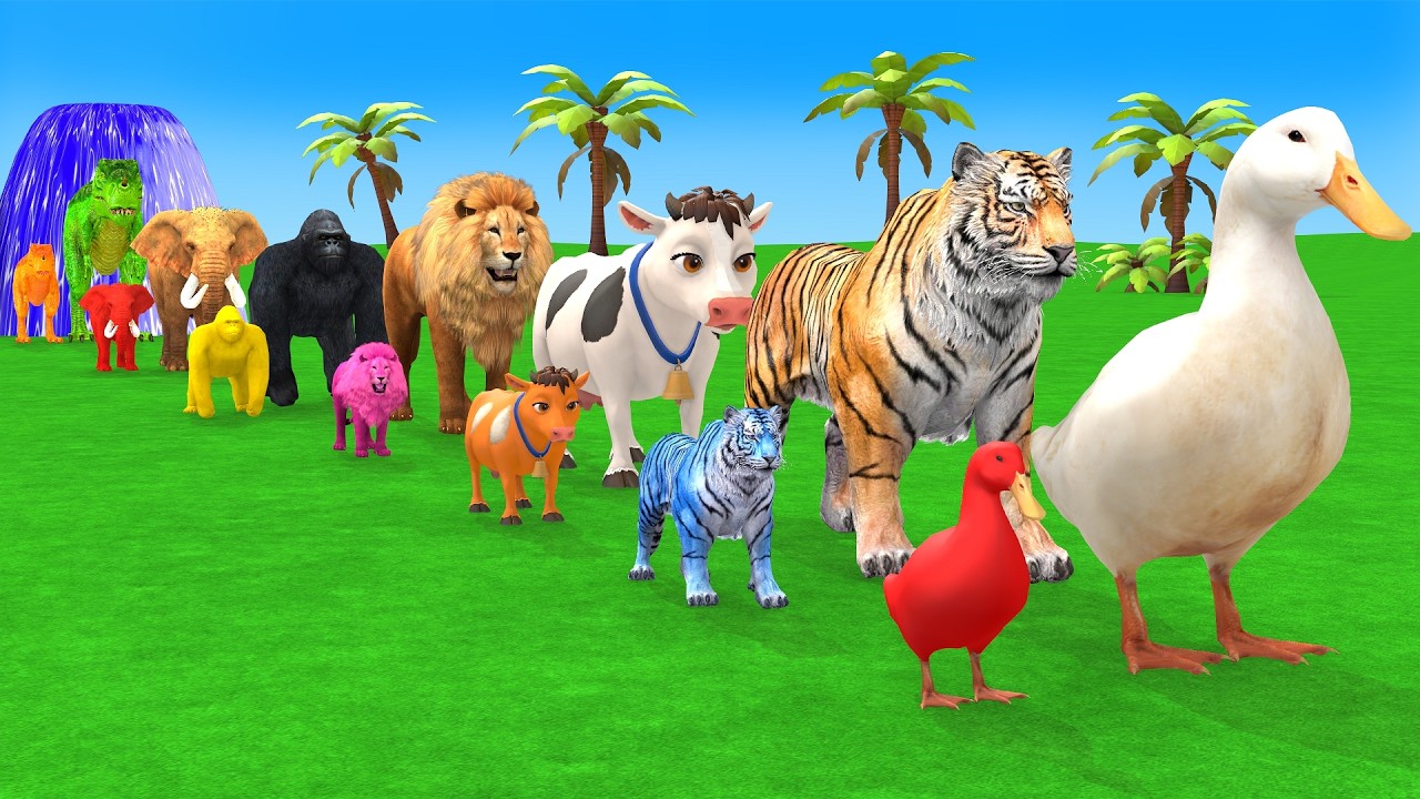 Long Slide Game with Cow Elephant Gorilla Hippopotamus Tiger 3d Animal Game Funny 3d Animals