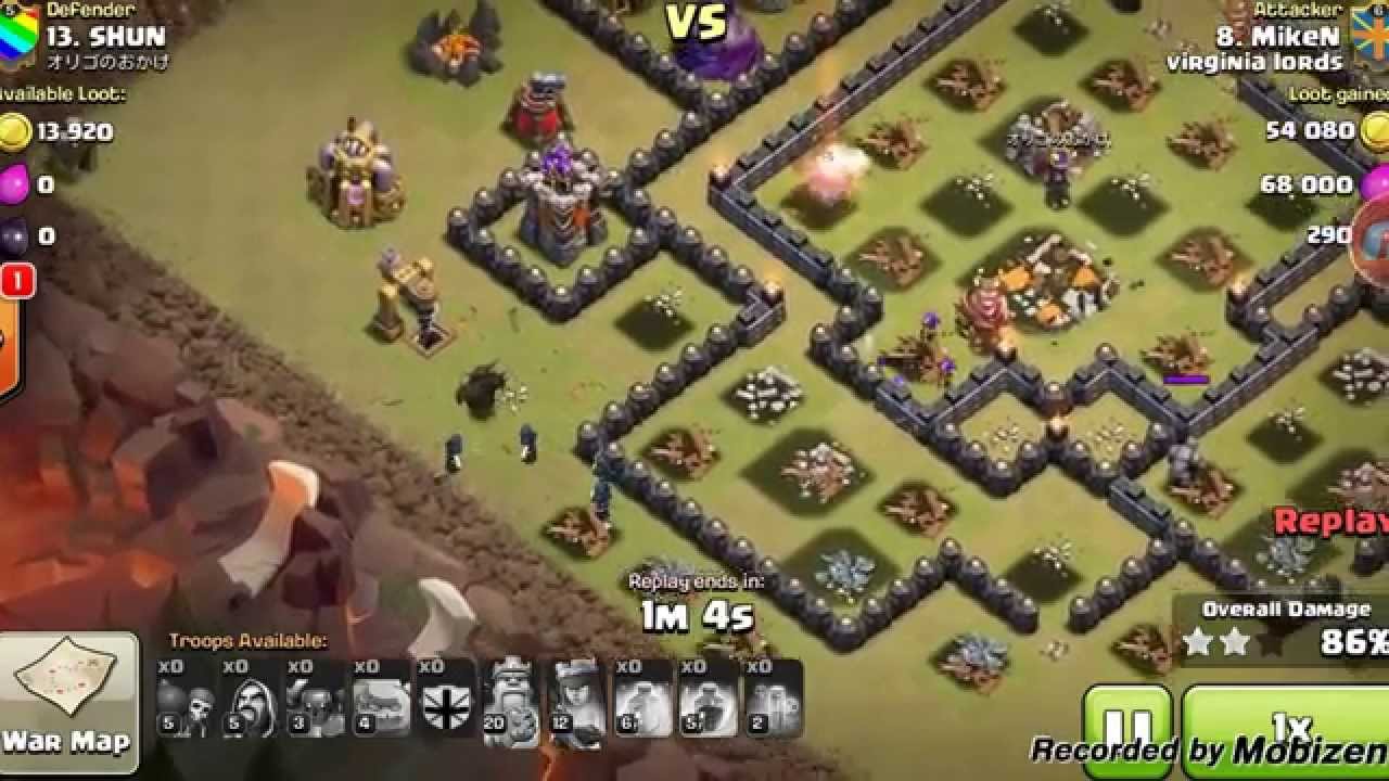 Clash of Clans 3 star Gowipe on th9 war base