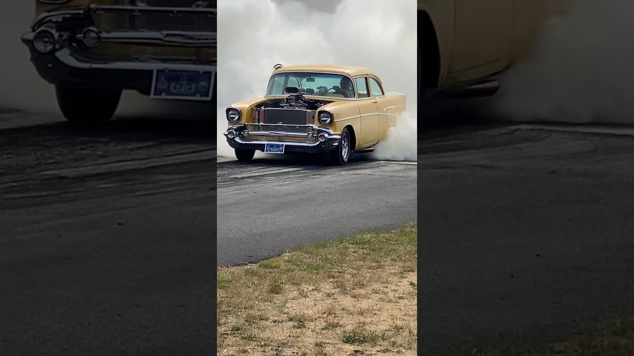 Smoke show! 1957 Chevy supercharged small block 