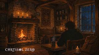 Emberhold Tavern Hearth 🔥 Cozy Fantasy Ambience | 5 Hours Fireplace & Rain Sounds for Study, Sleep