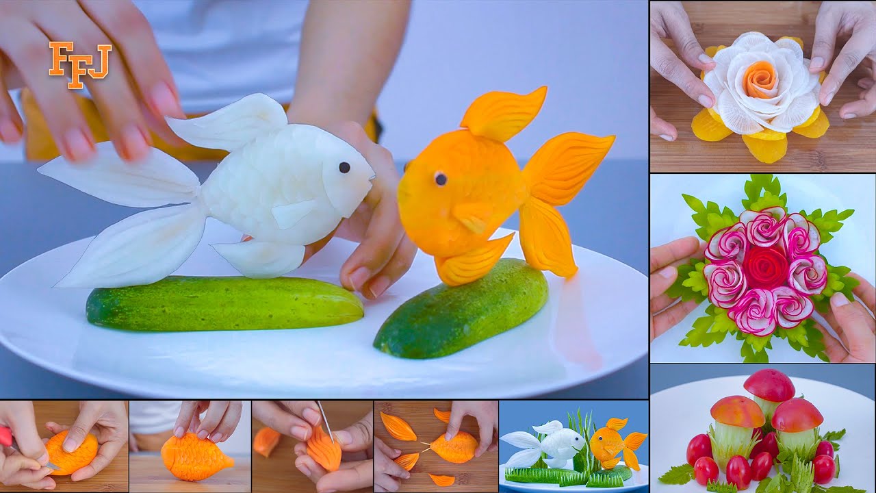 4 Creative Carving & Garnishing Ideas as Beautiful Vegetable Designs & Decorations