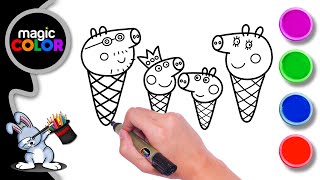 How to draw Peppa Pig Ice cream - Easy Draw Magic Color for kids - Magic Color
