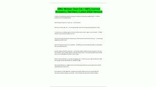 DMV Written Test CA  100 Correct Answers  Verified  Latest 2024 Version4