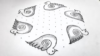 13-7 dots festivals muggulu | Diwali muggulu | New year Birds kolam designs | Sankranthi muggulu screenshot 3
