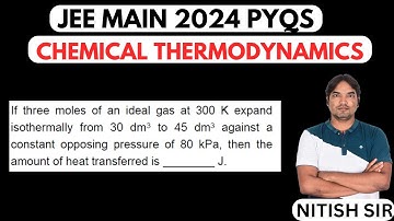 If three moles of an ideal gas at 300 K expand isothermally from 30 dm3 to 45 dm3 against a constant
