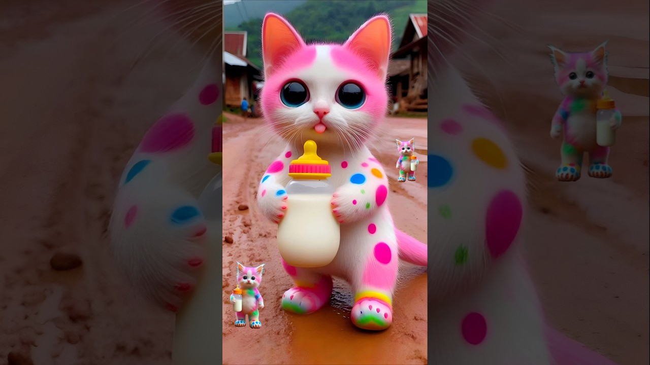 🥰 Beautiful Colorful Cute Cat😍 Drinking milk Baby Cute kitten 🌈🐈 Dudi Dudi dum 545 #cat#cute#shorts