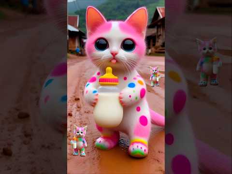 🥰 Beautiful Colorful Cute Cat😍 Drinking milk Baby Cute kitten 🌈🐈 Dudi Dudi dum 545 #cat#cute#shorts