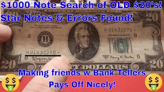 $1000 Dollar Bill Search of Old $20 Dollar Bills! Star Notes & Errors Found!