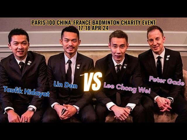 4 badminton legends play together on court (Taufik Hidayat, Lin Dan VS Lee Chong Wei, PeterGade)! class=