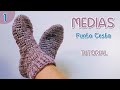 Como tejer Medias, calcetines en Punto Cesta a crochet, ganchillo .Parte 1