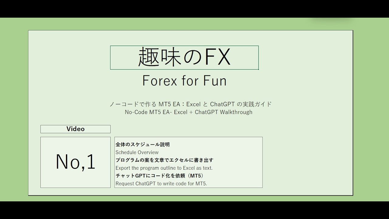 趣味のFX Forex for fun – ノーコードで作る MT5 EA：Excel と ChatGPT の実践ガイド
