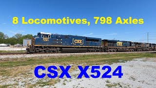 8 Locomotives, 798 Axles, SD70AH-T4, Dash 3, Distributed Power - CSX X524