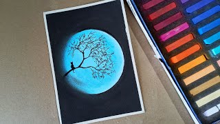 Easy Soft Pastel Drawing || How to draw Night scenery with moon || Beginners Tutorial screenshot 4
