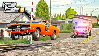 DUKES OF HAZZARD! ESCAPING FROM ROSCO \& ENOS (ROLEPLAY) | FARMING SIMULATOR 2019